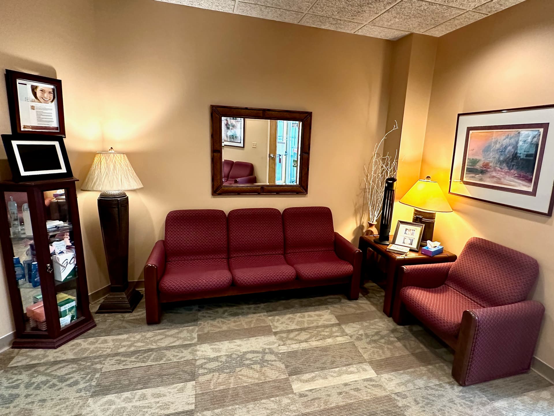 View of the waiting room in Dr. Brown's dental office at 1295 Rickert Drive, Naperville, IL.